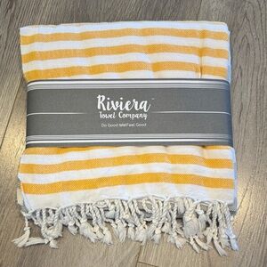 Riviera Yellow and White Striped Beach Towel